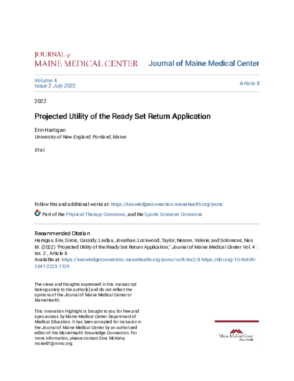 (PDF) Projected Utility of the Ready Set Return Application