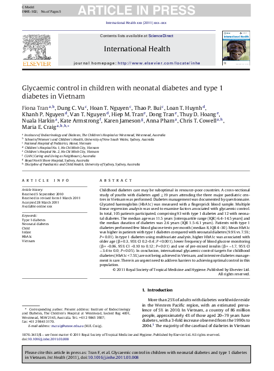 (PDF) Glycaemic control in children with neonatal diabetes and type 1 ...
