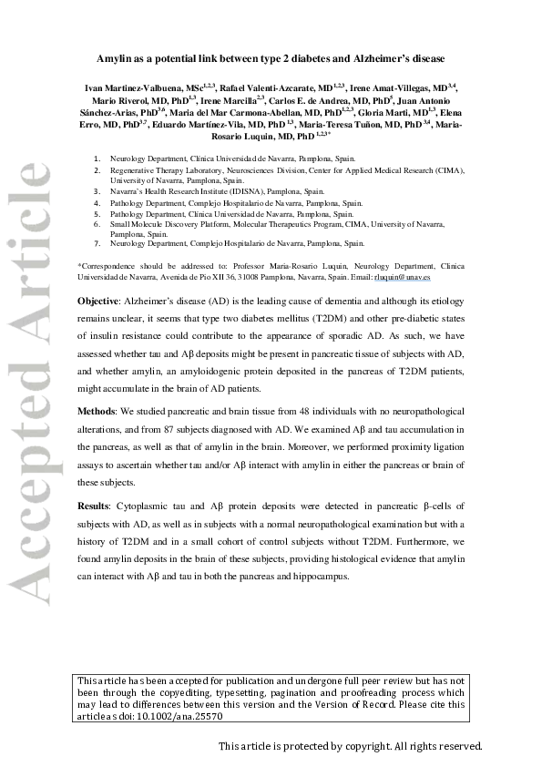 (PDF) Amylin as a potential link between type 2 diabetes and alzheimer ...