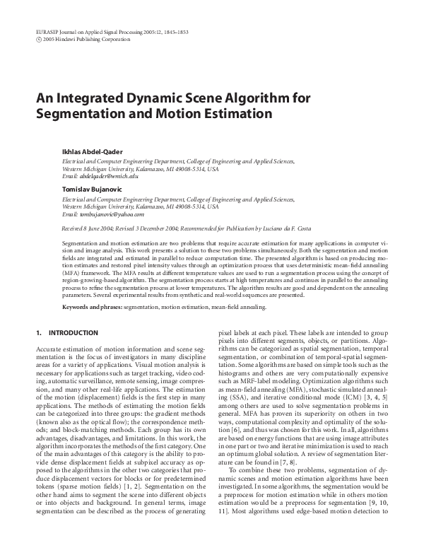 (PDF) An Integrated Dynamic Scene Algorithm for Segmentation and Motion ...