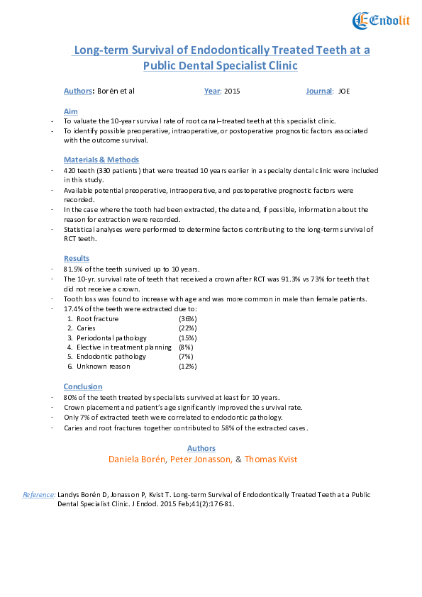 (PDF) Long-term Survival of Endodontically Treated Teeth at a Public ...
