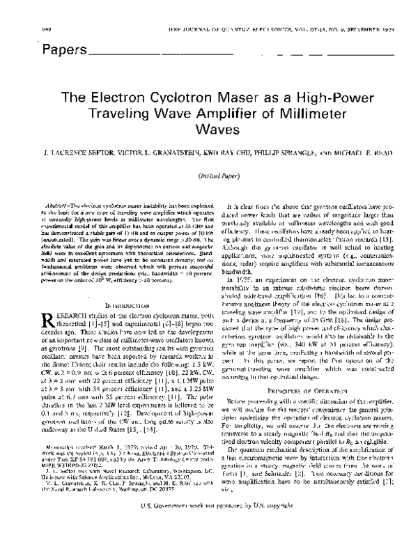 (PDF) The electron cyclotron maser as a high-power traveling wave ...