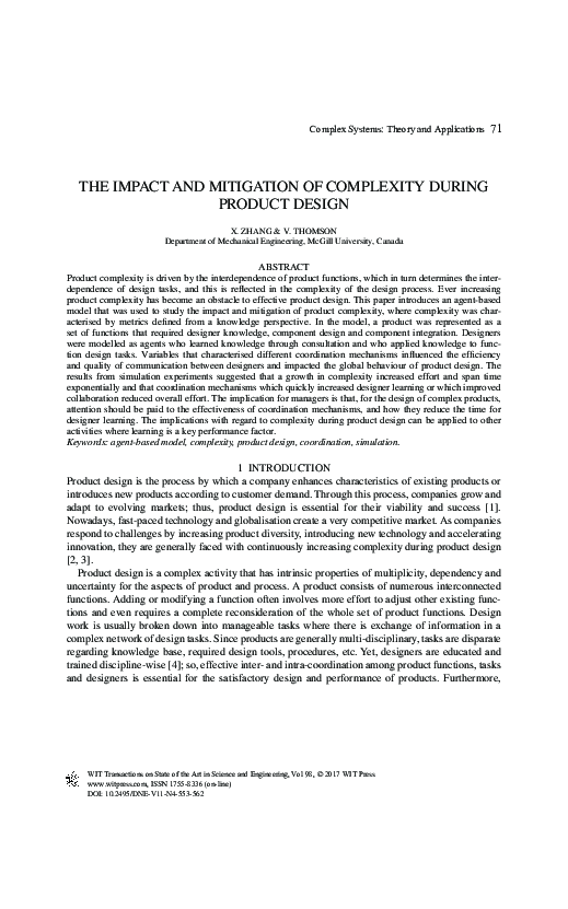 (PDF) The Impact and Mitigation of Complexity During Product Design
