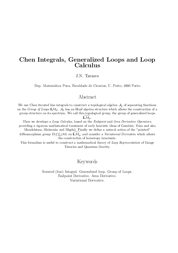 (PDF) Chen Integrals, Generalized Loops and Loop Calculus