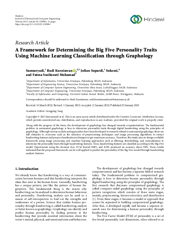 (PDF) A Framework for Determining the Big Five Personality Traits Using ...