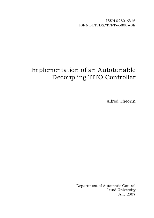 (PDF) Implementation of an Autotunable Decoupling TITO Controller
