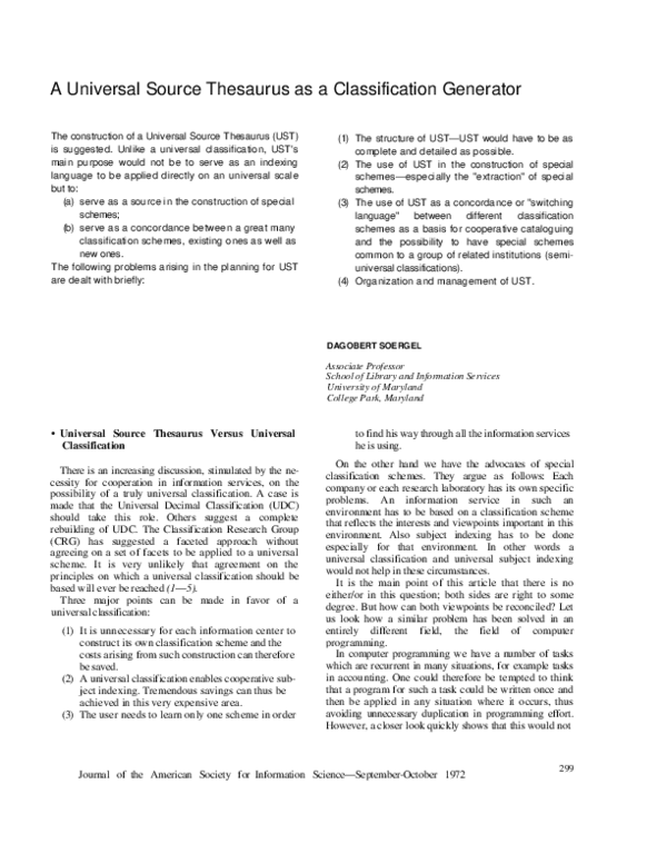 (PDF) A universal source thesaurus as a classification generator