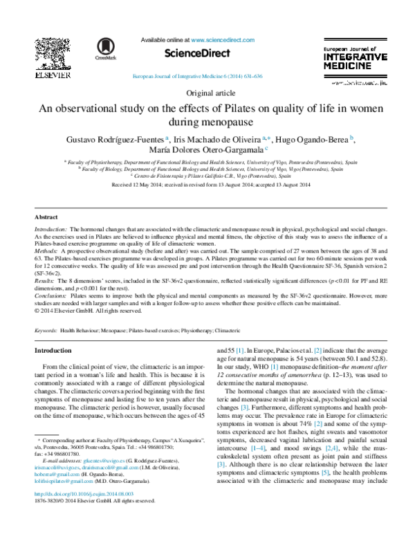 (PDF) An observational study on the effects of Pilates on quality of ...