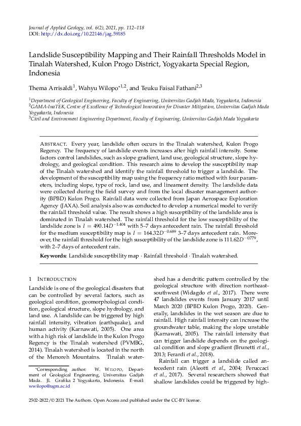 (PDF) Landslide Susceptibility Mapping and Their Rainfall Thresholds ...