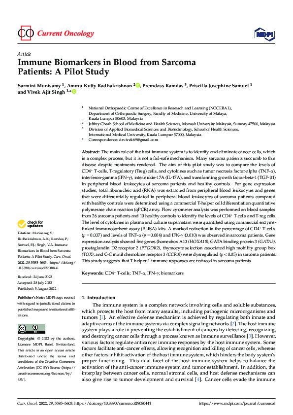 (PDF) Immune Biomarkers in Blood from Sarcoma Patients: A Pilot Study
