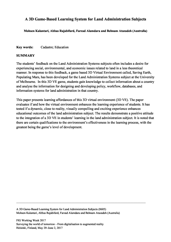 (PDF) A 3D Game-Based Learning System for Land Administration Subjects