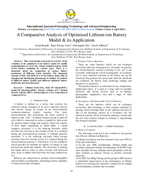 (PDF) A Comparative Analysis of Optimised Lithium-ion Battery Model ...