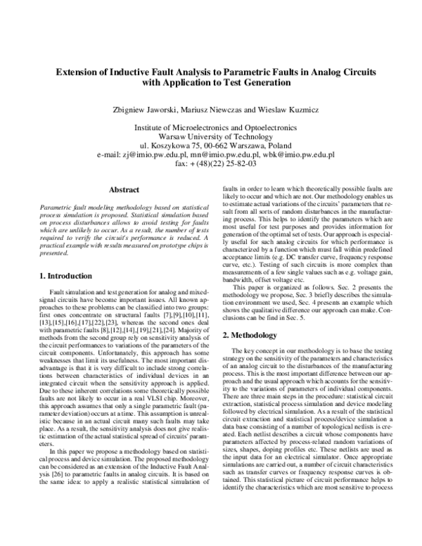 (PDF) Extension of inductive fault analysis to parametric faults in ...