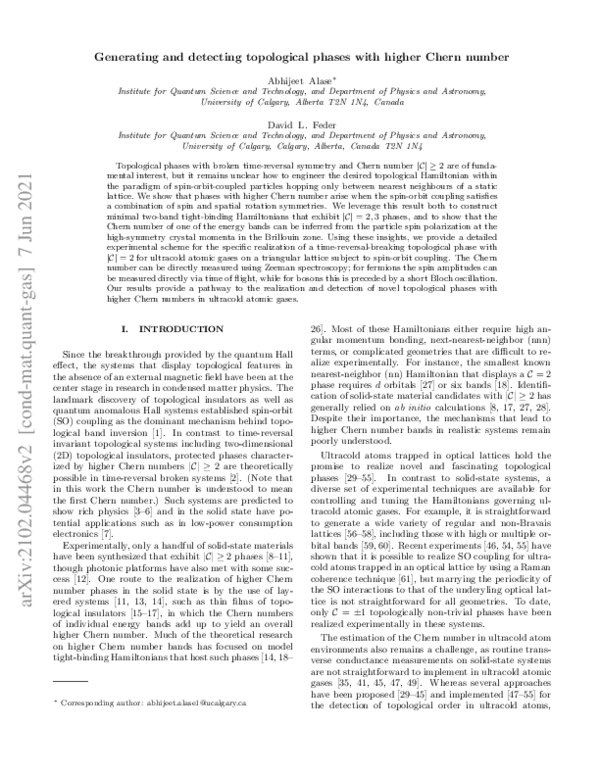 (PDF) Generating and detecting topological phases with higher Chern number