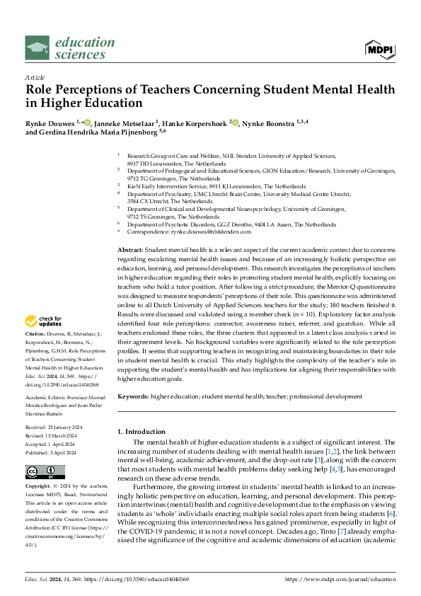 (PDF) Role Perceptions of Teachers Concerning Student Mental Health in ...