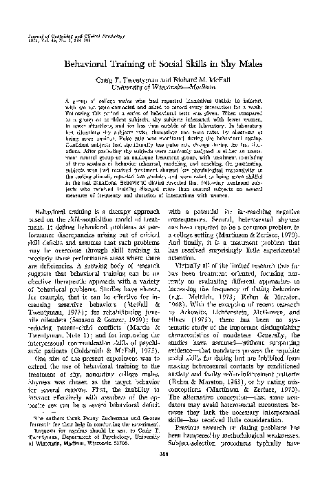 (PDF) Behavioral training of social skills in shy males