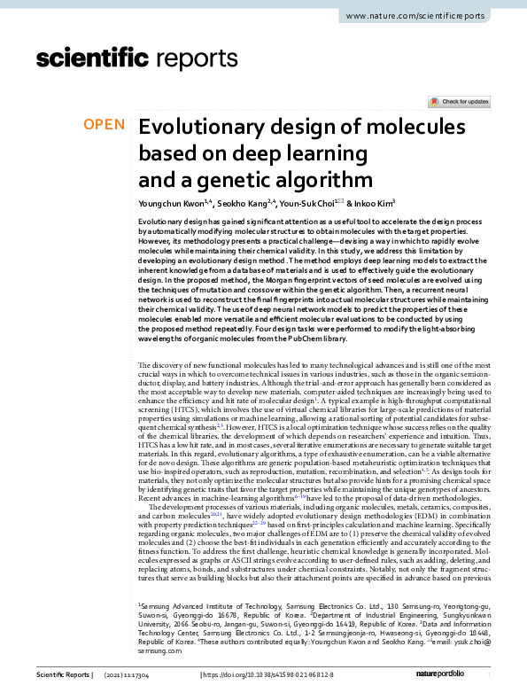 (PDF) Evolutionary design of molecules based on deep learning and a ...