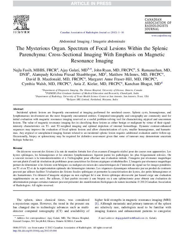 (PDF) The Mysterious Organ. Spectrum of Focal Lesions within the ...