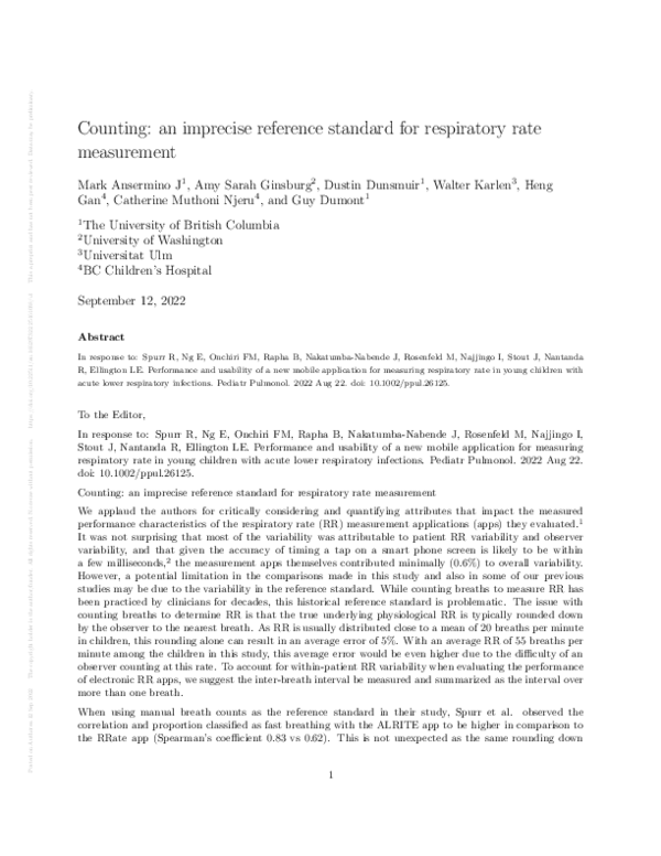 (PDF) Counting: an imprecise reference standard for respiratory rate ...