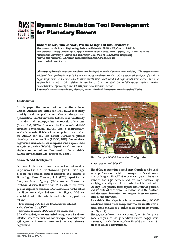 (PDF) Dynamic Simulation Tool Development for Planetary Rovers
