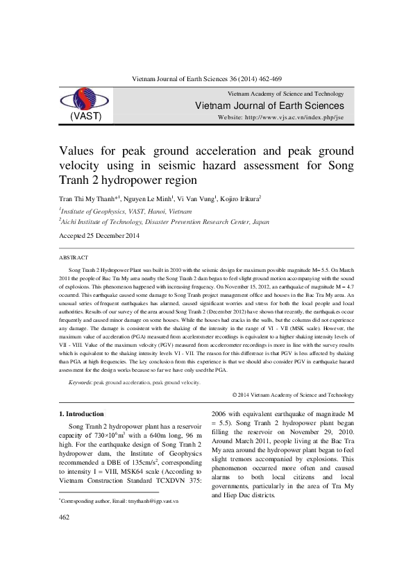 (PDF) Values for peak ground acceleration and peak ground velocity ...