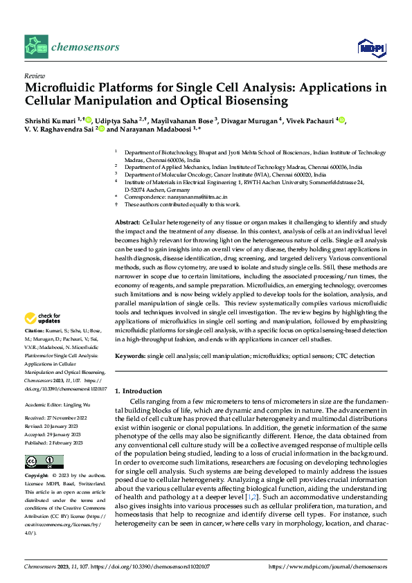 (PDF) Microfluidic Platforms for Single Cell Analysis: Applications in ...