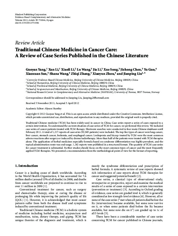 (PDF) Traditional Chinese Medicine in Cancer Care: A Review of Case ...