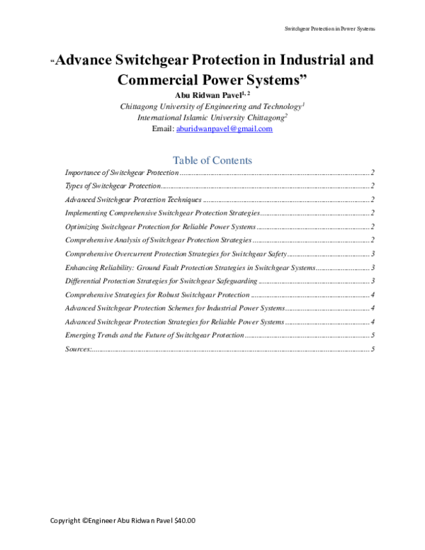 (PDF) Advance Switchgear Protection in Power Systems