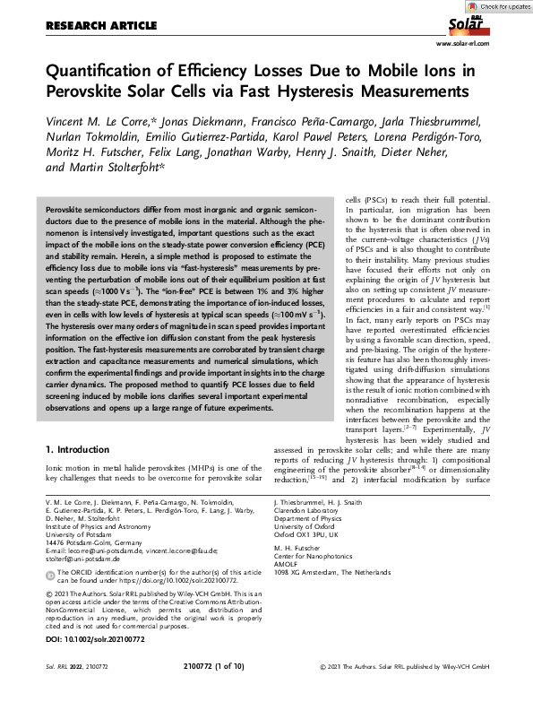(PDF) Quantification of Efficiency Losses Due to Mobile Ions in ...