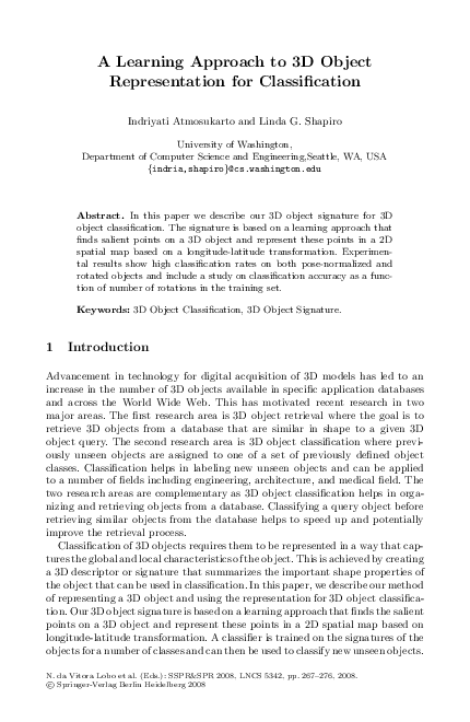 (PDF) A Learning Approach to 3D Object Representation for Classification