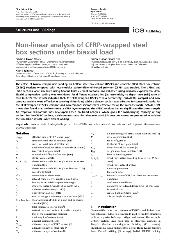 (PDF) Non-linear analysis of CFRP-wrapped steel box sections under ...