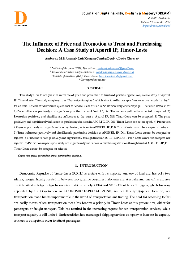 (PDF) The Influence of Price and Promotion to Trust and Purchasing ...