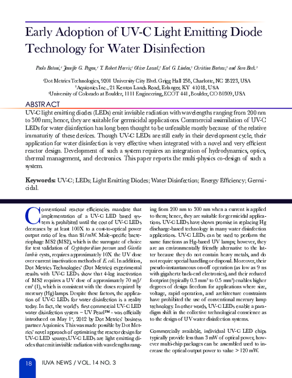 (PDF) Early Adoption of UVC Light Emitting Diode Technology for Water ...