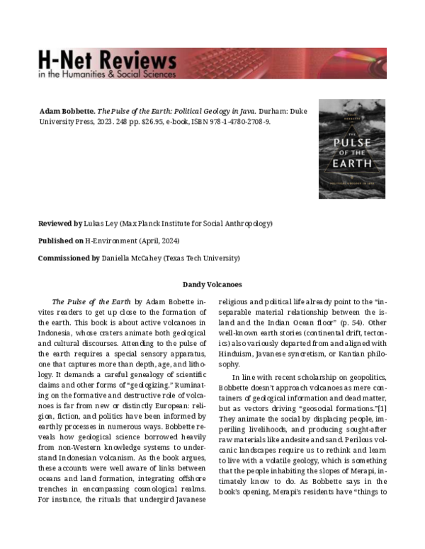 PDF) Adam Bobbette. The Pulse of the Earth: Political Geology in
