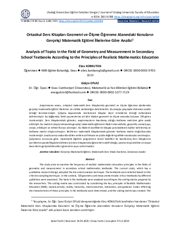 (PDF) Gercekci Matematik Egitimi Ilkelerine Gore Analizi 1 Analysis of ...