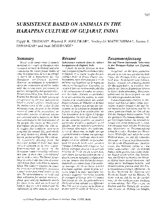 (PDF) Subsistence based on animals in the Harappan culture of Gujarat ...