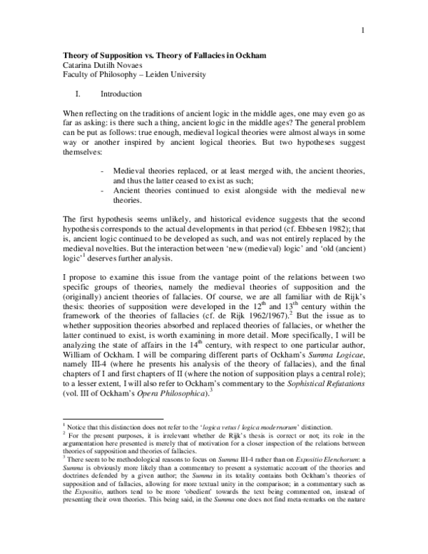 (PDF) Theory of Supposition vs. Theory of Fallacies in Ockham
