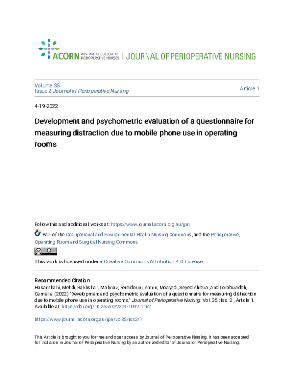 (PDF) Development and psychometric evaluation of a questionnaire for ...