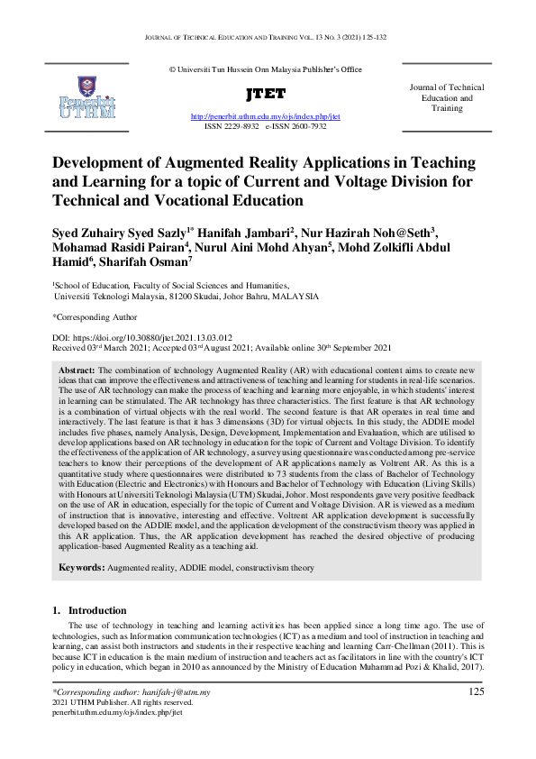 (PDF) Development of Augmented Reality Applications in Teaching and ...