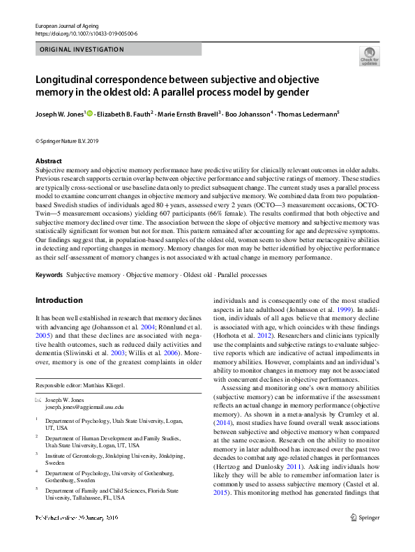 (PDF) Longitudinal correspondence between subjective and objective ...