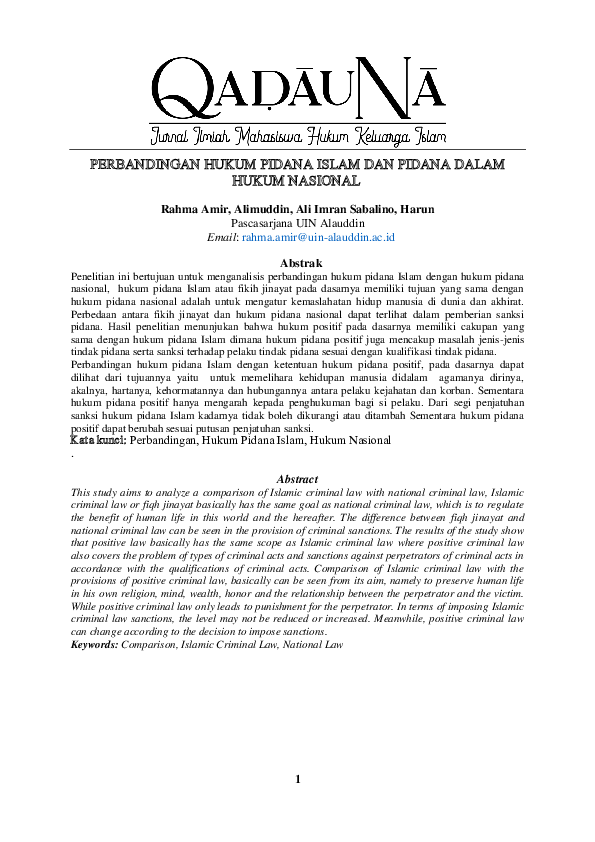 (PDF) PERBANDINGAN HUKUM PIDANA ISLAM DAN PIDANA DALAM HUKUM NASIONAL