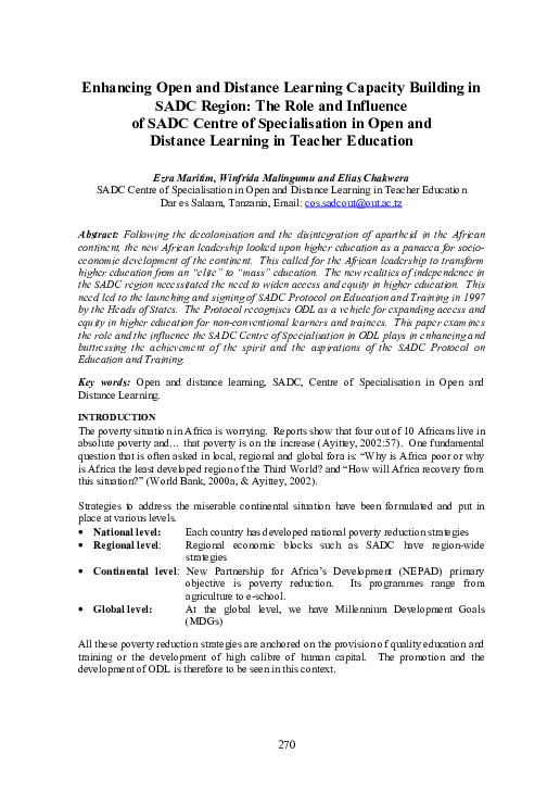 (PDF) Enhancing Open and Distance Learning Capacity Building in SADC ...