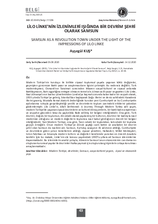 (PDF) Samsun as a Revolution Town Under the Light of the Impressions of ...