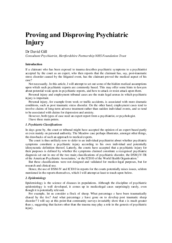 (PDF) Proving and disproving psychiatric injury