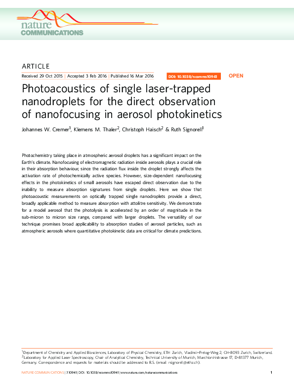 (PDF) Photoacoustics of single laser-trapped nanodroplets for the ...