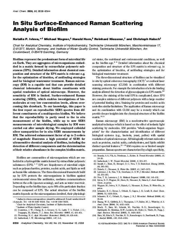 (PDF) In Situ Surface-Enhanced Raman Scattering Analysis of Biofilm