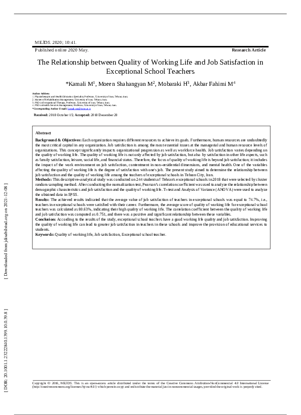 (PDF) The Relationship between Quality of Working Life and Job ...