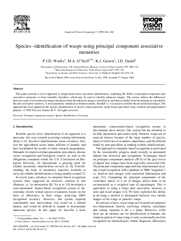 (PDF) Species–identification of wasps using principal component ...