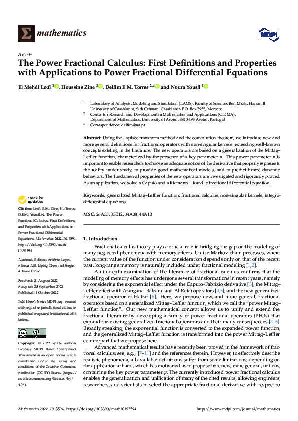 (PDF) The Power Fractional Calculus: First Definitions and Properties ...