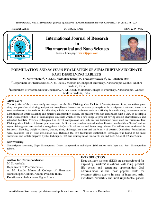 (PDF) Formulation and in Vitro Evaluation of Sumatriptan Succinate Fast ...